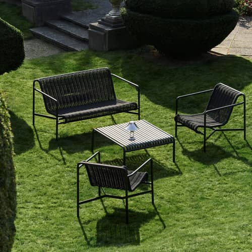 Canapé de jardin 2 places Palissade Cord Lounge fibre synthétique vert / L 139 cm - Corde tissu recyclé - Hay - Vert Olive - Acier laqué époxy, Corde tissu polyester recyclé