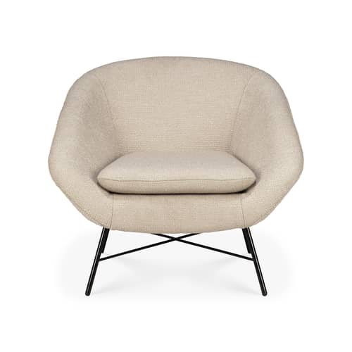 Gepolsterter Sessel Barrow textil weiß beige / Stoff - Ethnicraft - Gebrochen weiß (Gewebe) / Schwarzer Fuß - Gewebe, High Density-Schaum, lackiertes Metall