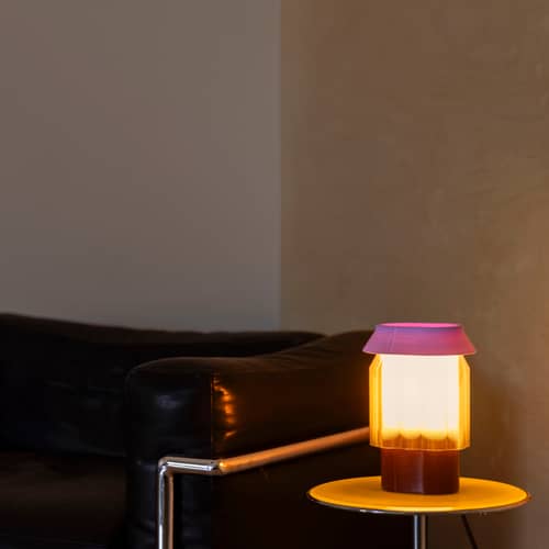Lampe de table Nour / Plastique recyclé - Fabriqué en France - Warren & Laetitia - Marron / Blanc / Lilas - Plastique recyclé
