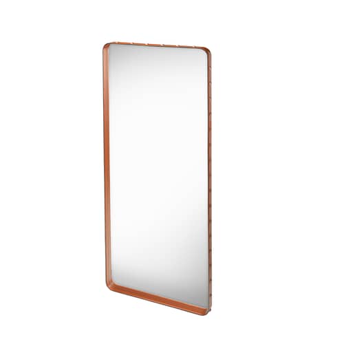 Specchio murale Adnet pelle marrone / 180 x 70 cm - Riedizione 50\' - Gubi - Cuoio naturale - Ottone, Pelle