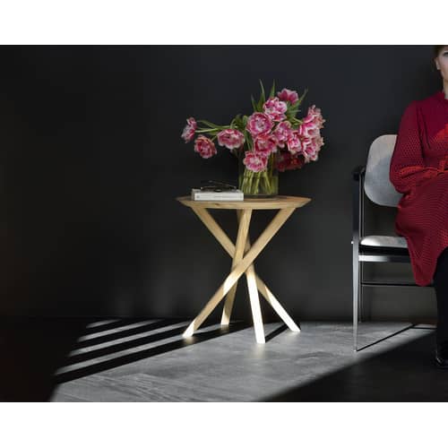 Table d\'appoint Mikado bois naturel / Chêne massif - Ø 50 cm - Ethnicraft - Chêne - Chêne massif