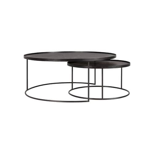 Tables gigognes  bois noir / Ø 93 x H 38 cm + Ø 61 x H 31 cm - Ethnicraft - Noir - Contreplaqué teinté, Métal
