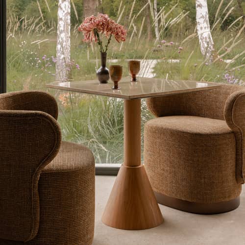 Tavolo quadrato Elba pietra beige / 70 x 70 cm - 2 persone - NV GALLERY - Travertino beige / Frassino chiaro - , Bois composite, Travertino