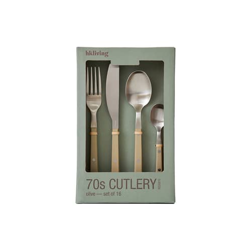Servizio 70s materiale plastico verde / 16 pezzi (4 persone) - HK LIVING - Oliva - Acciaio inossidabile, Acrilico