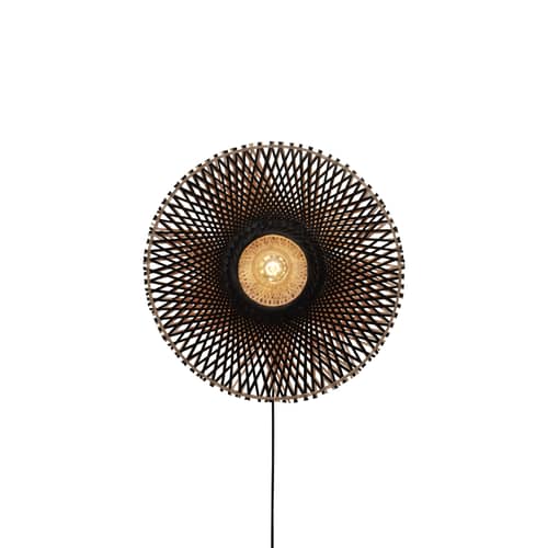 Applique avec prise Kalimantan fibre végétale bois beige / bambou / Ø 60 cm - GOOD&MOJO - Noir / Dos naturel - Bambou tressé, Fer