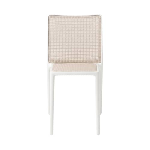 Chaise empilable Belvedere Tech / OUTDOOR - Tressage technopolymère - Kartell - Blanc / Tressage beige - Technopolymère, Technopolymère thermoplastique recyclé