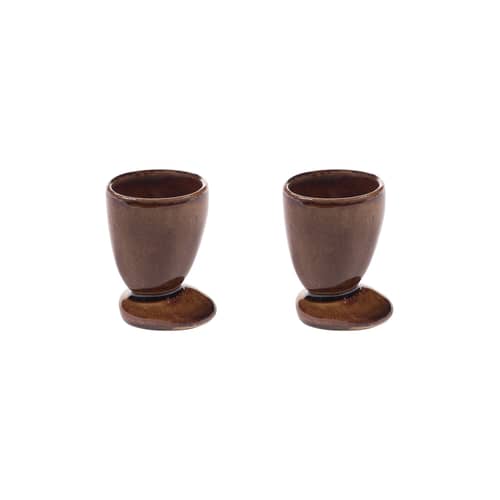 Out of Lines Eggcup ceramic brown / Set of 2 - Serax - Ochre - Enamelled sandstone