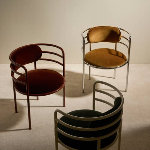 Fauteuil rembourré Moon / Velours - Maison Sarah Lavoine - Havane / Métal chromé - Métal chromé, Mousse, Velours de coton