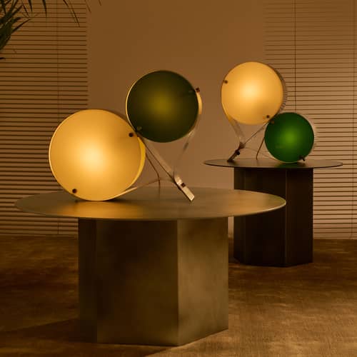 Lampe de table Coppia métal vert / L 54 cm - Gubi - Vert trèfle & ivoire / Acier - Acier inoxydable, Plexiglas