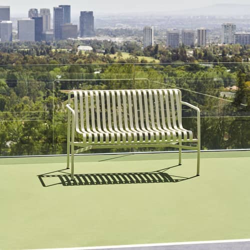 Palissade Dining Bench with backrest metal grey W 128 cm - R & E Bouroullec - Hay - Light grey - Epoxy lacquered steel