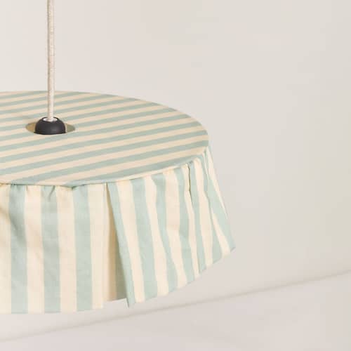 Paralume Vibes tessuto blu / Ø 40 x H 12 cm - Voile di cotone - NOBODINOZ - Turchese / Strisce - Ferro, Voile in cotone biologico