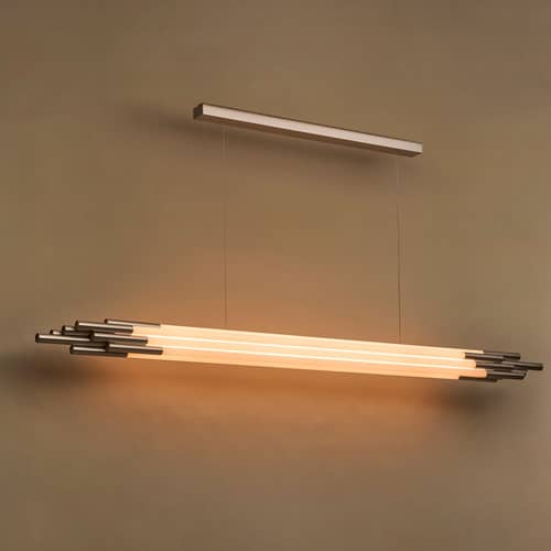 Pendelleuchte ORG Horizontal Large glas weiß / LED – L 200 cm - DCW éditions - Nickel & Weiß - Aluminium, Opalglas