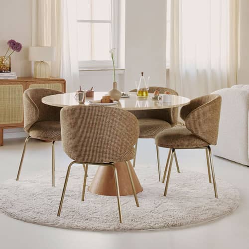 Sedia da pranzo imbottita Savio tessuto giallo - NV GALLERY - Giallo / Ottone - Ferro, Schiuma ad alta densità, Tissu Tweed