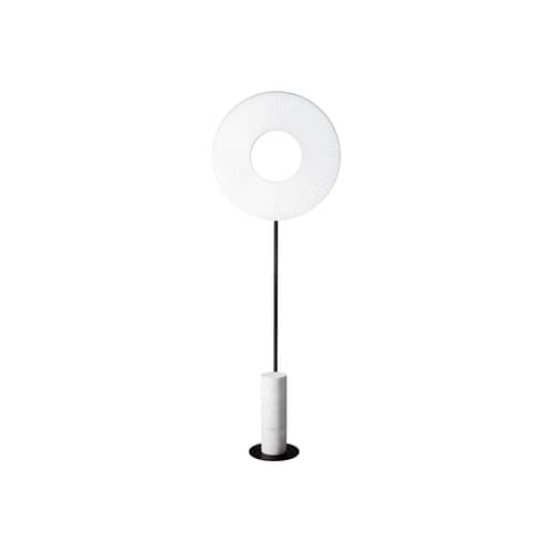 Stehleuchte Iris Totem textil weiß / LED - Ø 60 cm - Dix Heures Dix - Weißer Marmor / Weißer Stoff - Aluminium, Marmor, Plissiertes Acrylgewebe, Stahl