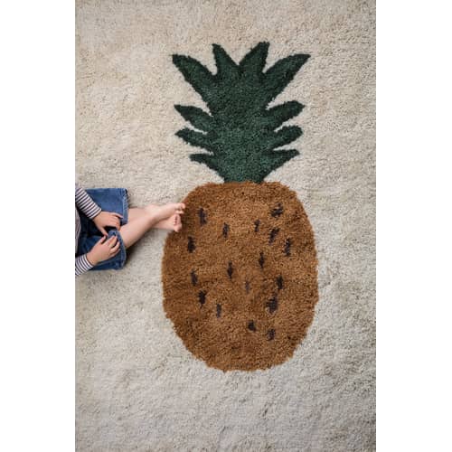 Tapis Fruiticana - Ananas  jaune vert beige / Large - Tissé main - Ferm Living - Ananas - Coton, Laine