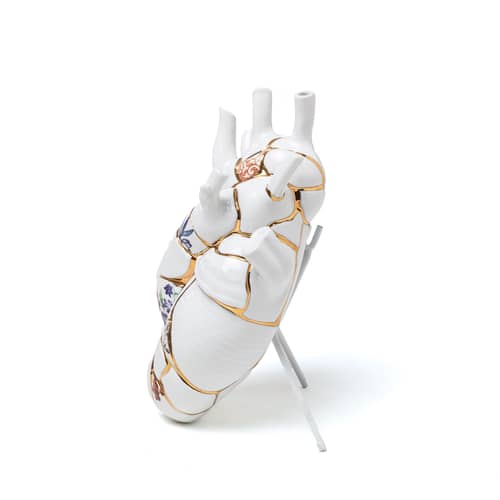Vase Love in Bloom Kintsugi céramique blanc / or 24K - H 25 cm / Marcantonio, 2018 - Seletti - Blanc & or / Motifs colorés - Or 24K, Porcelaine