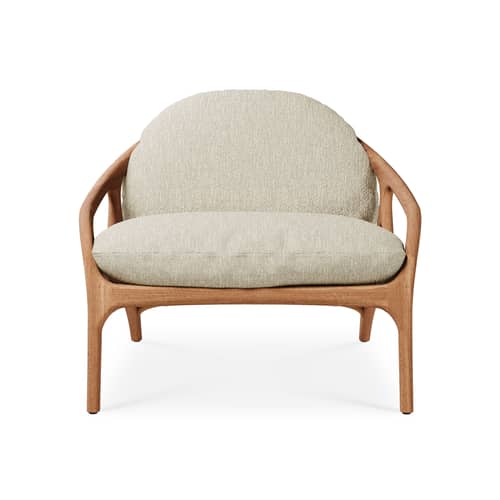 Fauteuil rembourré Vime OUTDOOR - MORPHO - Beige (tissu bouclé) / Teck naturel - Cordons polypropylène, Mousse à séchage rapide, Teck massif, Tissu bouclé outdoor