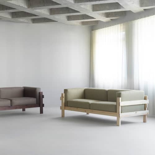Sofa Kube textil grau / L 220 cm - Normann Copenhagen - Naturpinie / Grau (Remix 133) -  Plumes, High Density-Schaum, Kvadrat-Gewebe, Öko-zertifizierte massive Kiefer