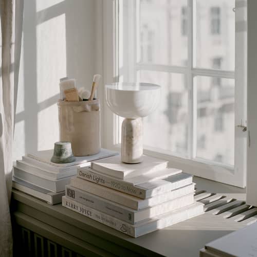 Lampada senza fili ricaricabile Kizu LED pietra beige / Base in marmo - H 24 cm - NEW WORKS - Marmo beige - Acrilico, Marmo