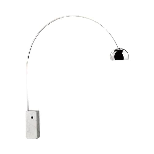 Lampadaire design Arco / H 240 cm - Achille Castiglioni, 1962 - Flos - Acier / Marbre blanc - Acier inoxydable, Aluminium poli, Marbre de Carrare