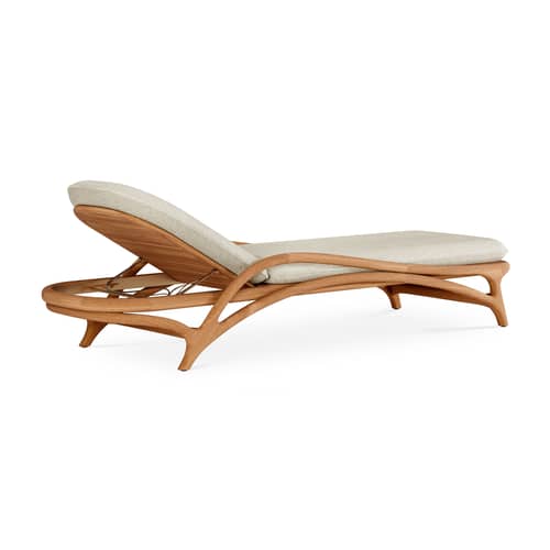 Lettino inclinabile Zen OUTDOOR tessuto beige - MORPHO - Beige (tessuto bouclé) / Teck naturale - Metallo, Schiuma a rapida asciugatura, Teak massello, Tessuto bouclé outdoor
