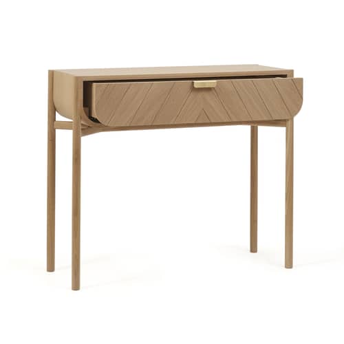 Marius Console natural wood / With drawer - L 100 cm - Hartô - Natural oak - MDF veneer oak, Metal, Solid oak