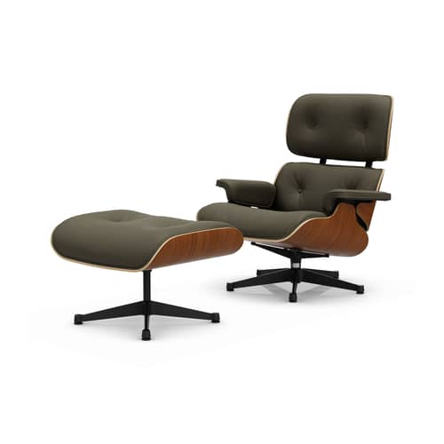 Set Sessel & Fußstütze Lounge Chair & Ottoman leder grün / Eames (1956) - Vitra - Naturnussbaum / Kakigrün (Leder) - Gebogenes Sperrholz, Leder, Nussbaumfurnier, Polyurethan-Schaum