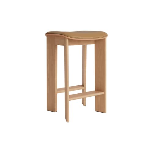 Sgabello alto Chisel 30 Low pelle marrone / Altezza 65 cm - Imbottitura in pelle - Hay - Pelle cognac (Grano) / Rovere laccato - Espanso, Impiallacciatura rovere laccato, Pelle