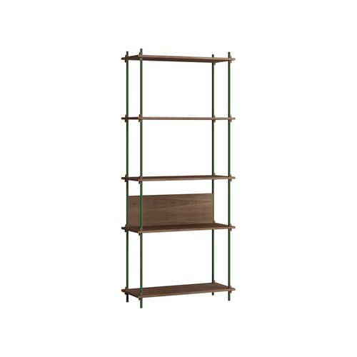 Shelving System – s.200.1.A Shelf wood brown / W 85 x H 200 x D 35 cm - MOEBE - Smoked oak / Green - Oak veneer MDF, Steel