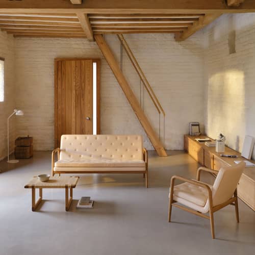 Sitzbank Table Bench faser holz natur / Couchtisch - 69 x 46 cm / Børge Mogensen, 1958 - CARL HANSEN & SON - 69 x 46 cm / Eiche & Rattan natur - Geölte Massiveiche, Rattan, natur