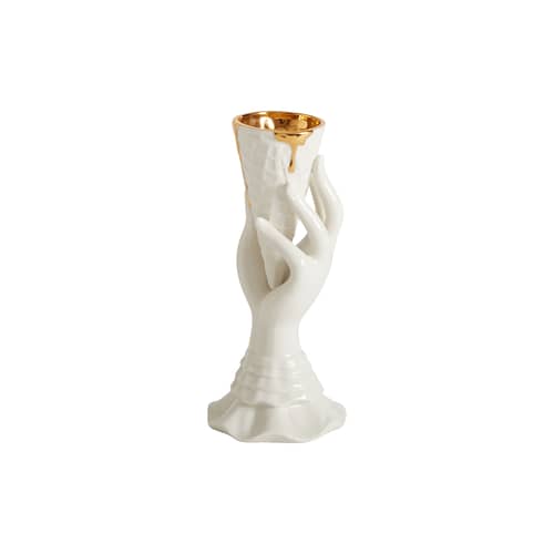 Vase Gilded I-Scream keramik weiß gold / Ø 7 x H 18 cm - Jonathan Adler - Weiß & Gold - Porzellan