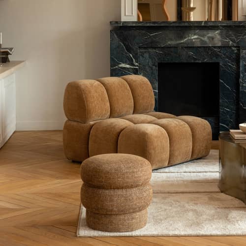 Gepolsterter Sessel Waffle textil braun / Sofa modulierbar - NV GALLERY - Camel, gekreppt - Gewebe, High Density-Schaum