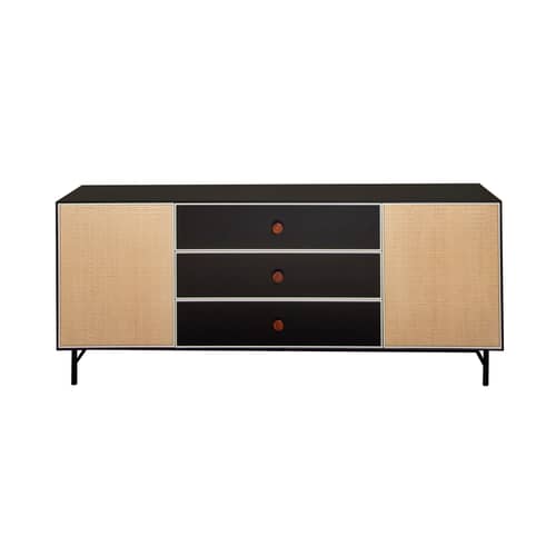 Buffet Essence bois noir / L 180 x H 75 cm - rotin - Maison Sarah Lavoine - Noir & rotin - Bois laqué, Métal, Moelle de rotin