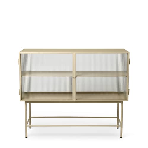 Buffet Haze métal verre beige / L 110 x H 90 cm / 2 portes verre cannelé - Ferm Living - Beige / Verre cannelé - Métal laqué époxy, Verre cannelé