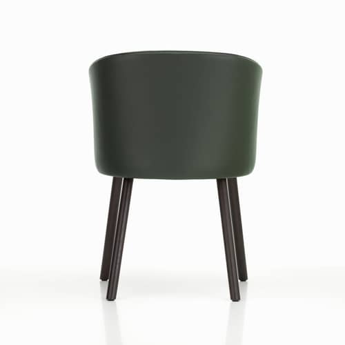 Fauteuil rembourré Mikado cuir vert / Pieds bois - Vitra - Jade (cuir Premium F 59) / Chêne noir - Chêne massif, Cuir, Mousse polyuréthane, Polypropylène recyclé
