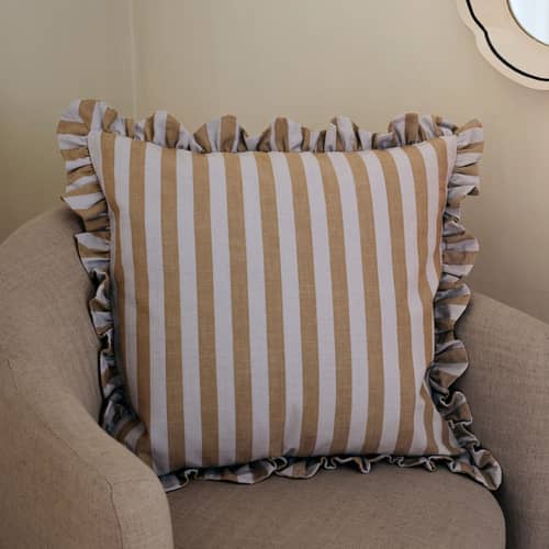Housse de coussin Ina bleu / 50 x 50 cm - BROSTE COPENHAGEN - Bleu poudré / Brun Varech - Coton