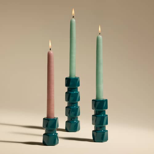 Kerzenleuchter Colonna Petit keramik blau / H 7.5 cm - Maison Sarah Lavoine - Blau Sarah - emaillierte Keramik