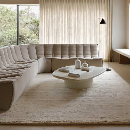 Divano d\'angolo N701 tessuto beige / Modulo ad angolo arrotondato a 90° - L 120 cm / Cotone riciclato - Ethnicraft - Ecru Eco (Cotone riciclato) - Cotone riciclato, Legno, Schiuma PU ad alta densità