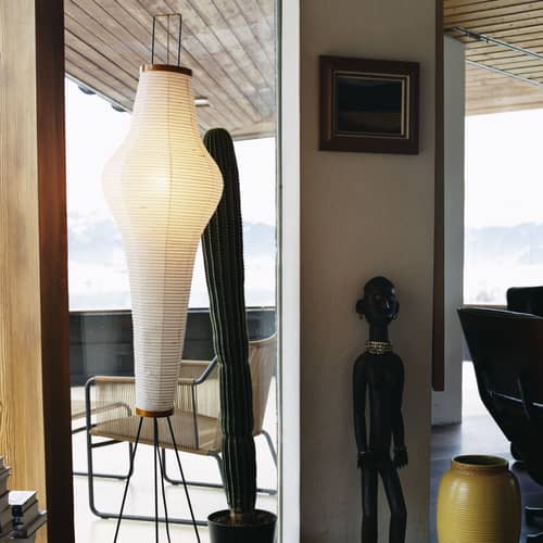 Stehleuchte Akari 14A papierfaser beige /Isamu Noguchi, 1951 - Ø 51 x H 158 cm - Vitra - Beige - Bambus, Stahl, Washi-Papier