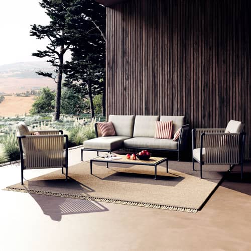 Table basse Treble bois naturel / 134 x 73 cm - Unopiu - Teck & graphite - Aluminium, Teck