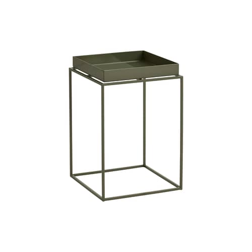 Table d\'appoint Tray Small High / 30 x 30 x H 44 cm - Hay - Vert olive - Acier thermolaqué