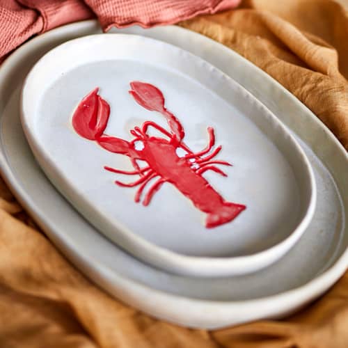 Hadden Serving dish ceramic red / 29 x 18 cm - Bloomingville - Red lobster - Enamelled sandstone