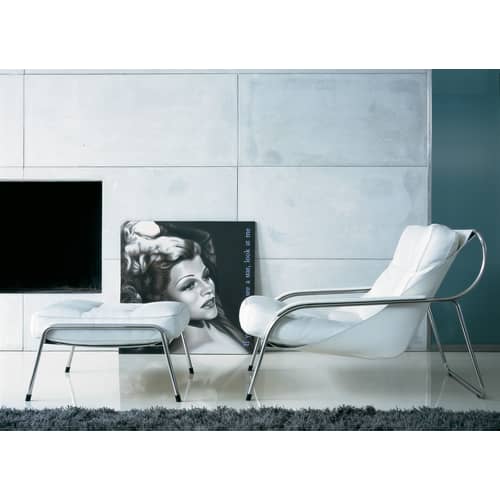 Pouf Maggiolina métal cuir noir - Zanotta - Cuir noir - Acier inoxydable, Cuir