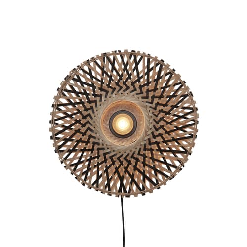 Applique con presa Kalimantan fibre legno beige bambù / Ø 30 cm - GOOD&MOJO - Naturale e nero - Bambù intrecciato, Ferro