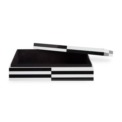 Op Art Large Box wood white black / Laquer - 30 x 20 cm - Jonathan Adler - Large - Lacquered wood, Velvet
