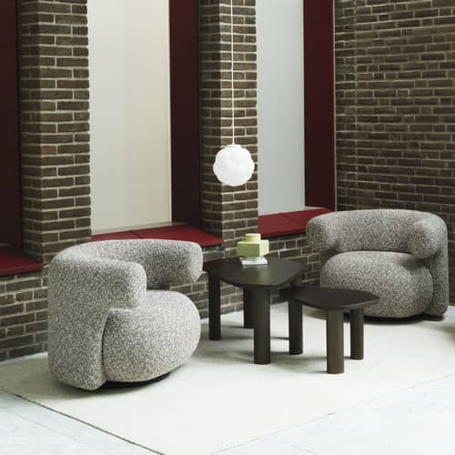 Fauteuil pivotant Burra - Normann Copenhagen - Gris (tissu bouclé Zero 011) - Acier, Mousse PU, Tissu Kvadrat