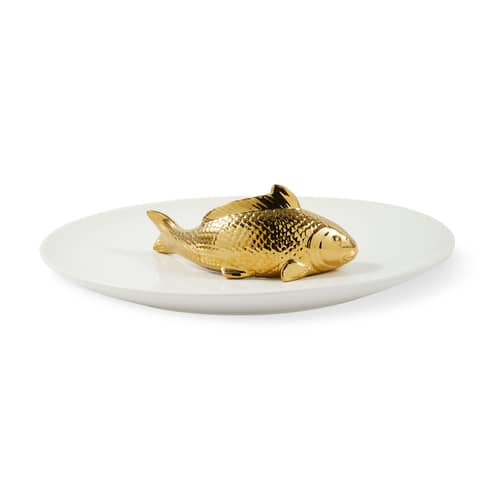 Centrotavola Fish ceramica bianco / Ø 40 cm - Pols Potten - Bianco e Oro - Ceramica