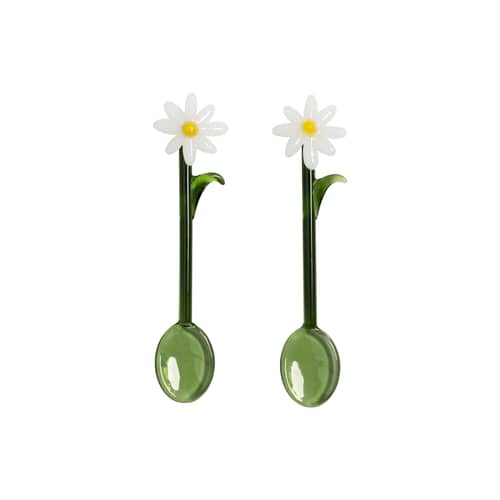 Cuillère à café Flora verre vert / Set de 2 - L 13,5 cm - & klevering - Vert - Verre borosilicaté