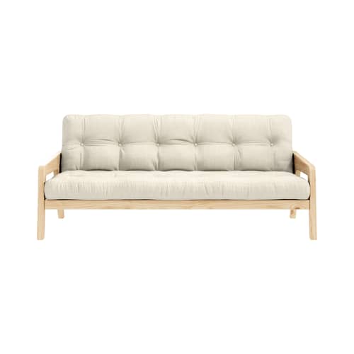 Schlafcouch Grab holz weiß / L 204 cm - 3-Sitzer - KARUP - Leinen 914 / Klare Kiefer, hell - FSC-zertifiziertes Massivholz Kiefer, Gewebe, Recycelte Mischfasern, Schaumstoff
