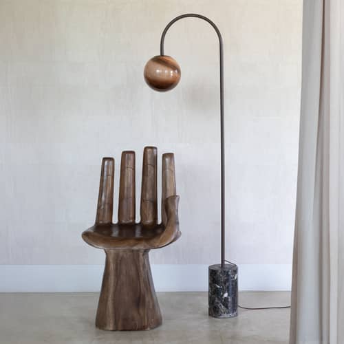 Lampadaire Tivoli - It\'s about Romi - Marron - Acier, Travertin, Verre